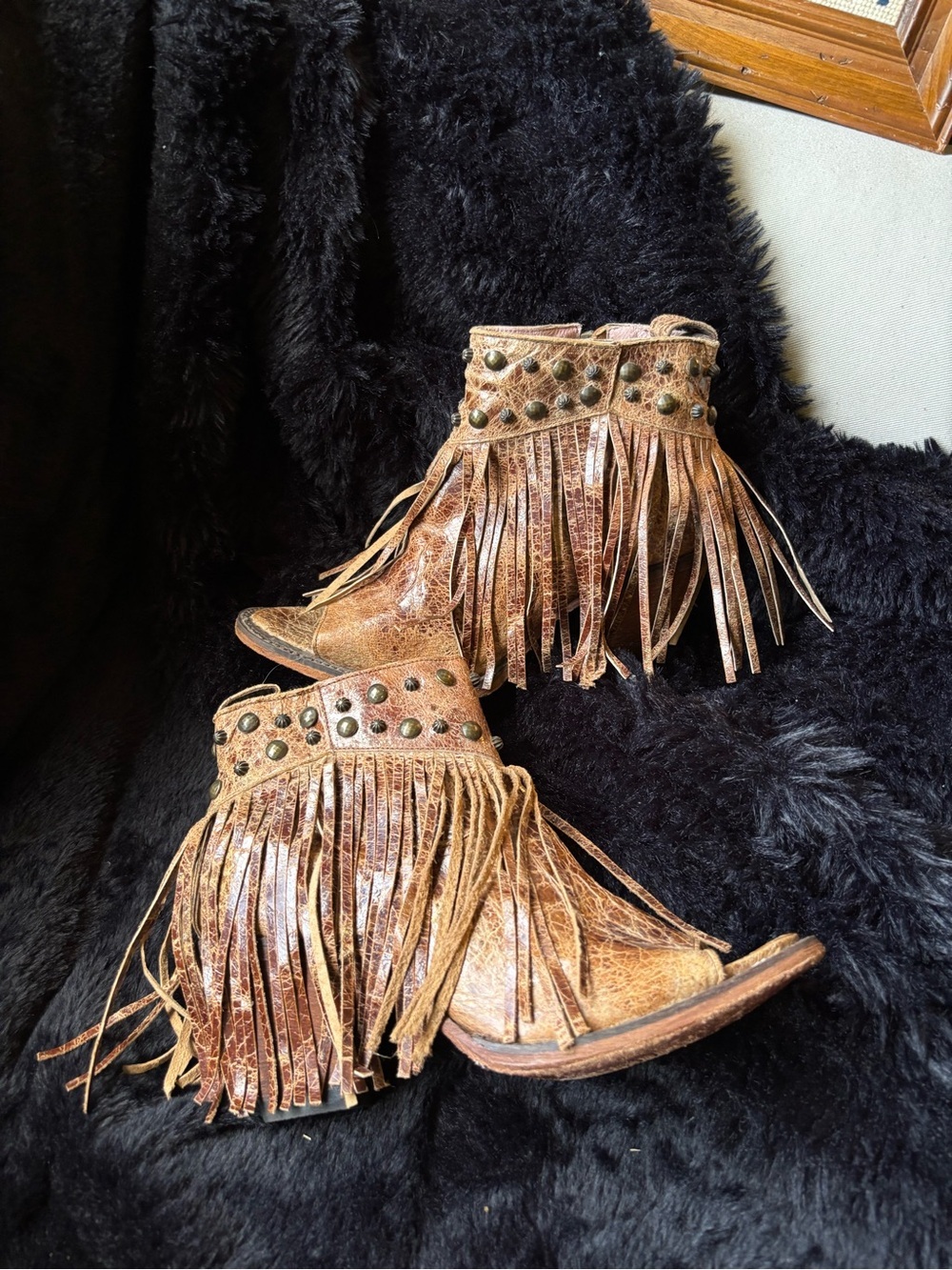 Junk Gypsy Lane Spitfire Open Toe Fringe Western Festival Leather Ankle Boot 7.5